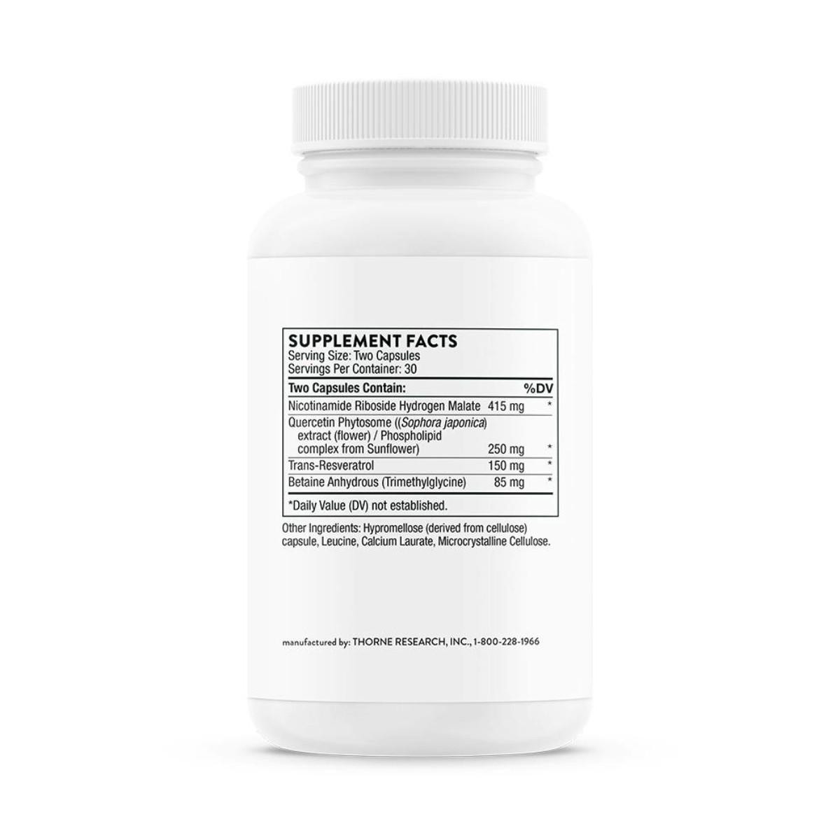 Supplement facts panel on the back of the ResveraCel bottle