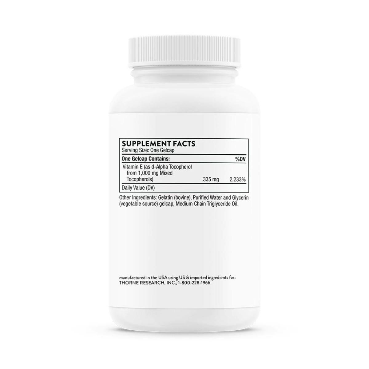 Back of the Ultimate-E bottle showing the supplement facts