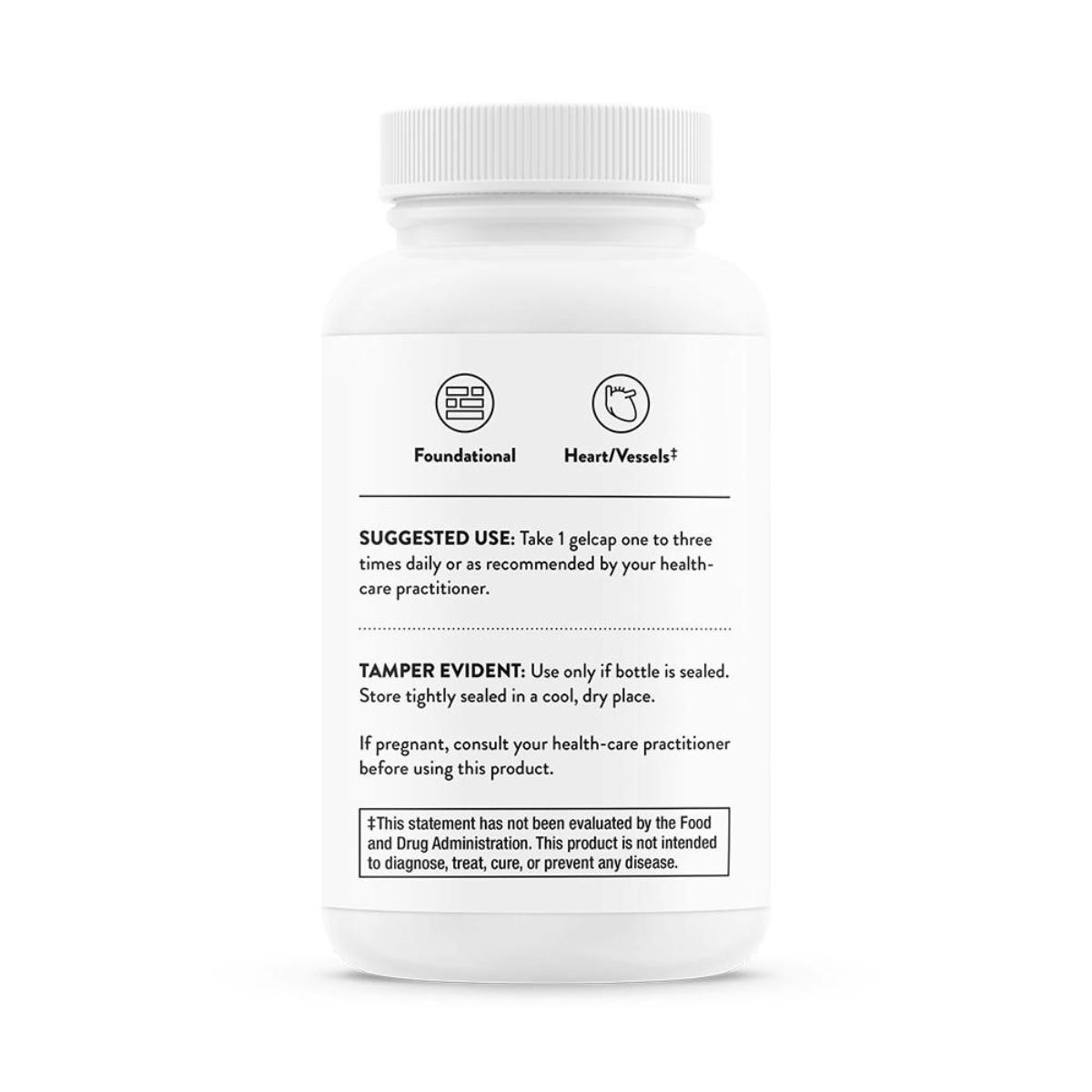 Side of the Ultimate-E bottle with suggested use and tamper evident text