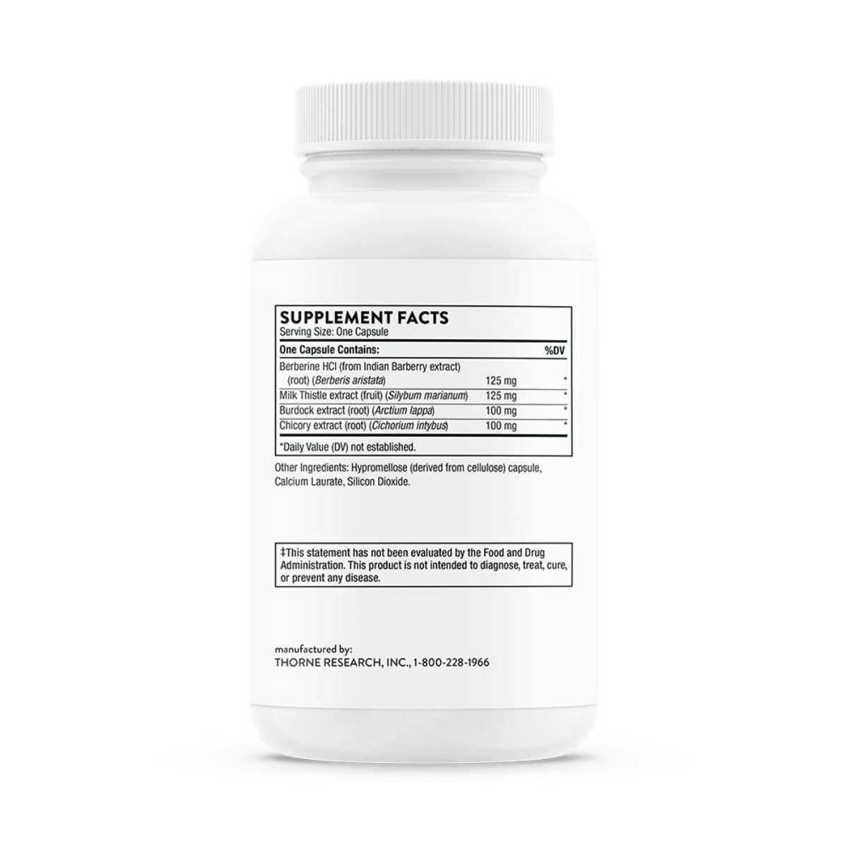 Back of Thorne Liver Cleanse bottle with supplement facts label