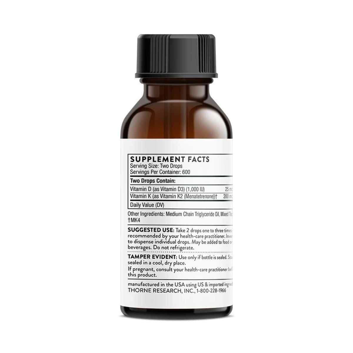 Back of the bottle with supplement facts label