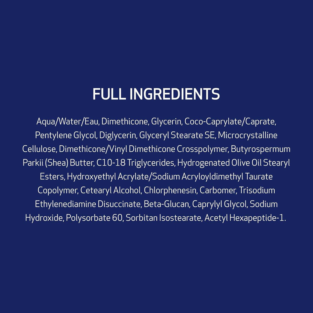 ELASTIderm full ingredients list on navy background