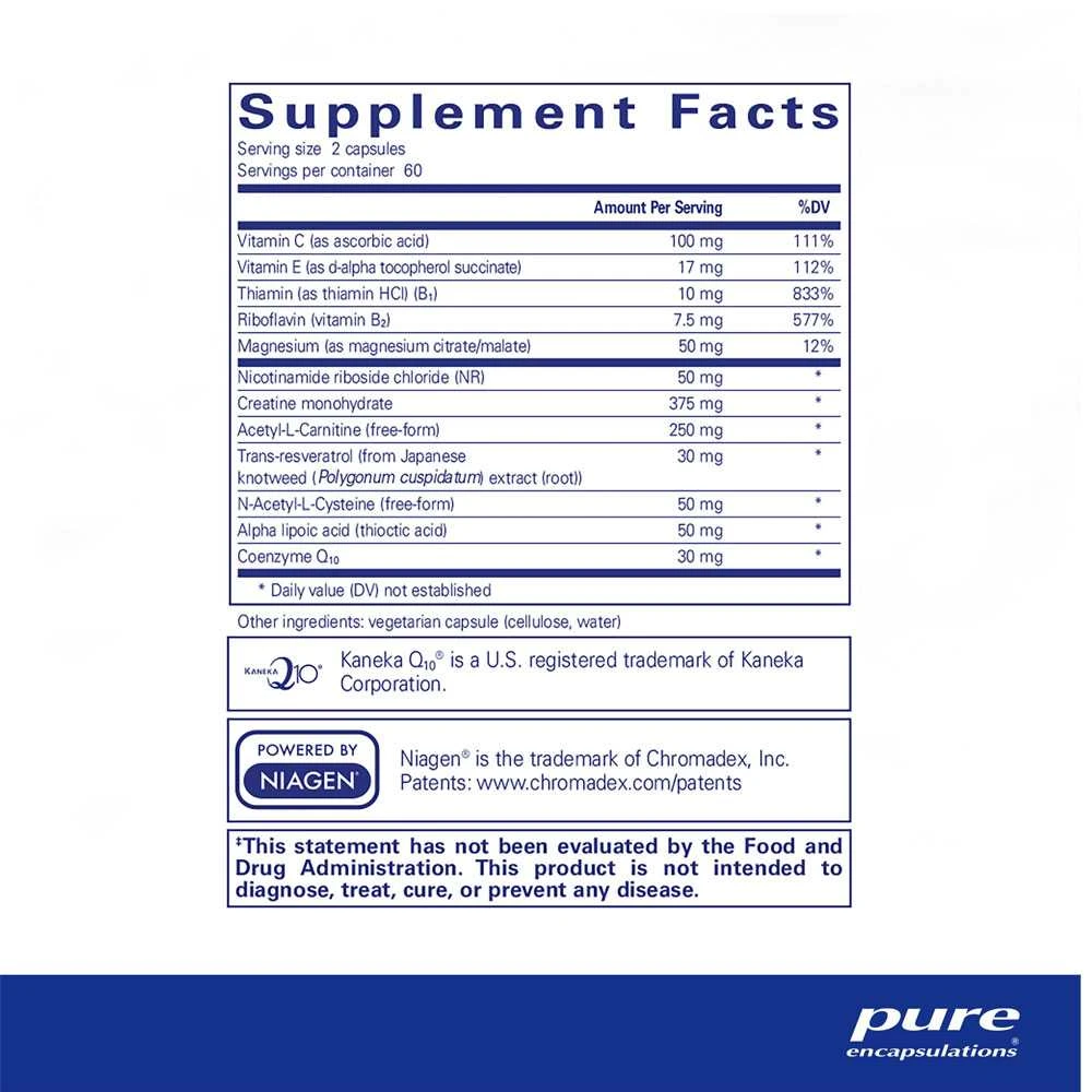 Mitochondria-ATP supplement facts panel