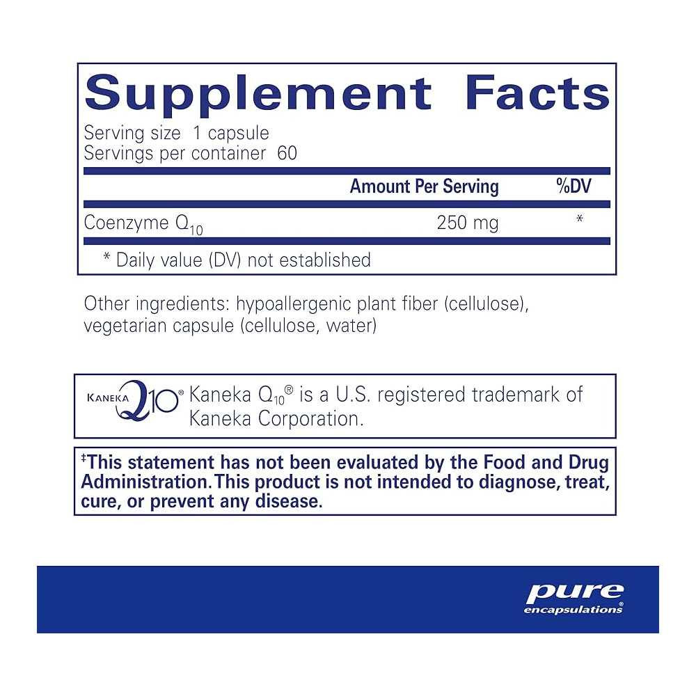 Pure Encapsulations CoQ10 supplement facts panel