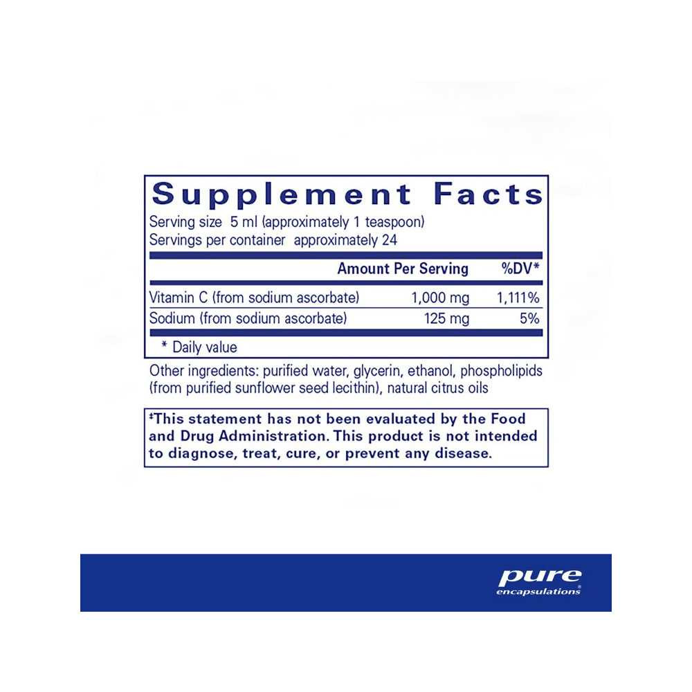 Liposomal Vitamin C liquid supplement facts panel