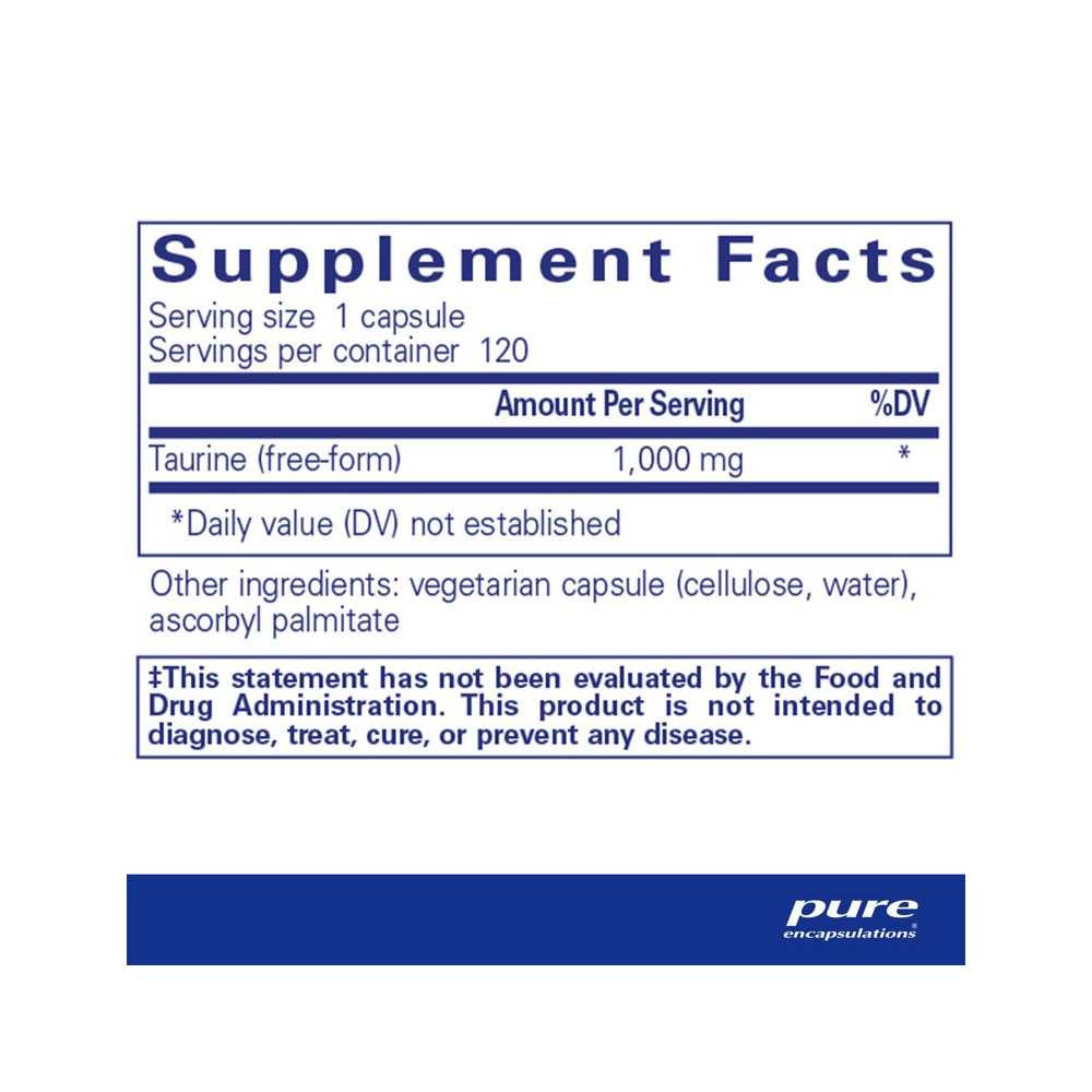 Pure Encapsulations Taurine supplement facts panel
