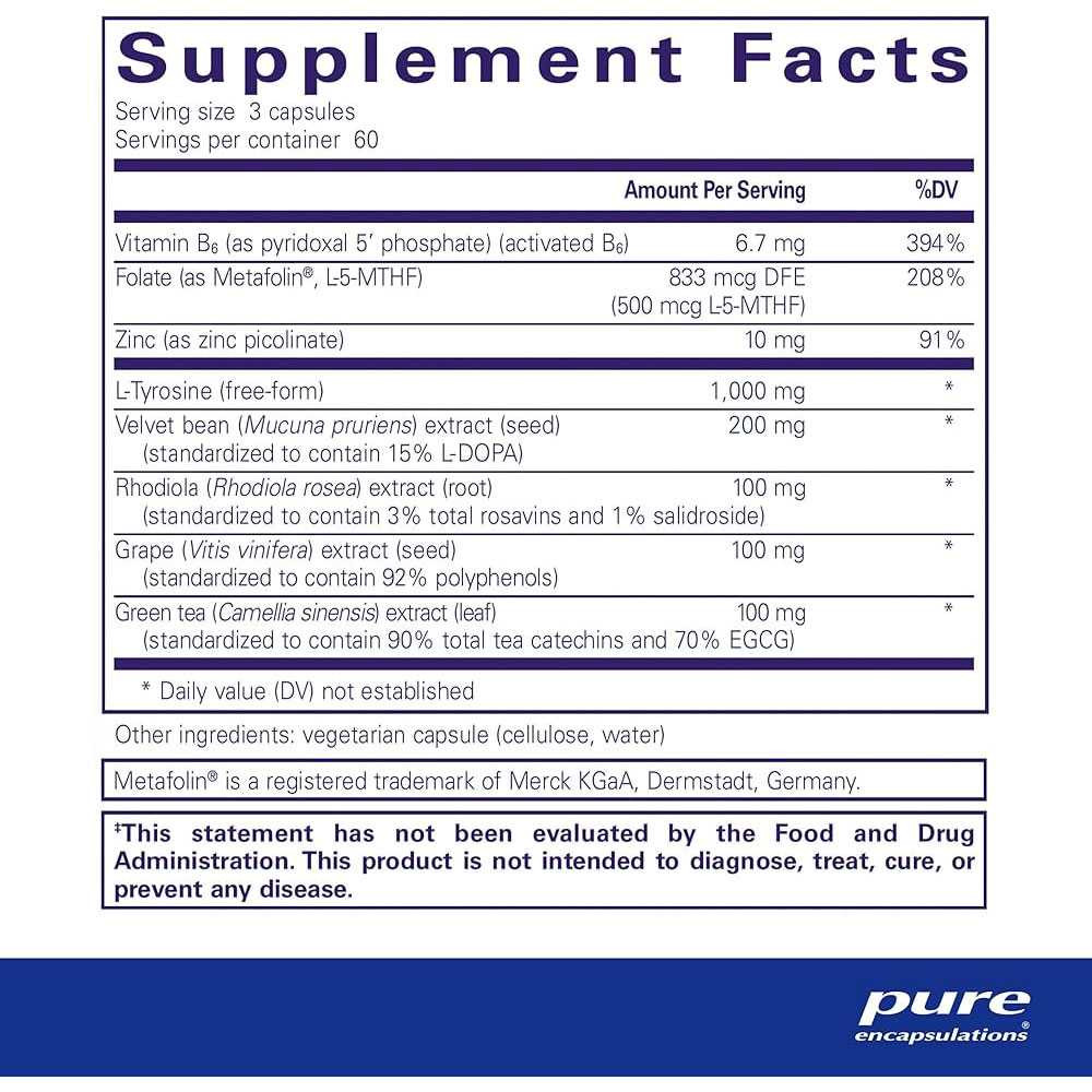 Pure Encapsulations DopaPlus supplement facts panel