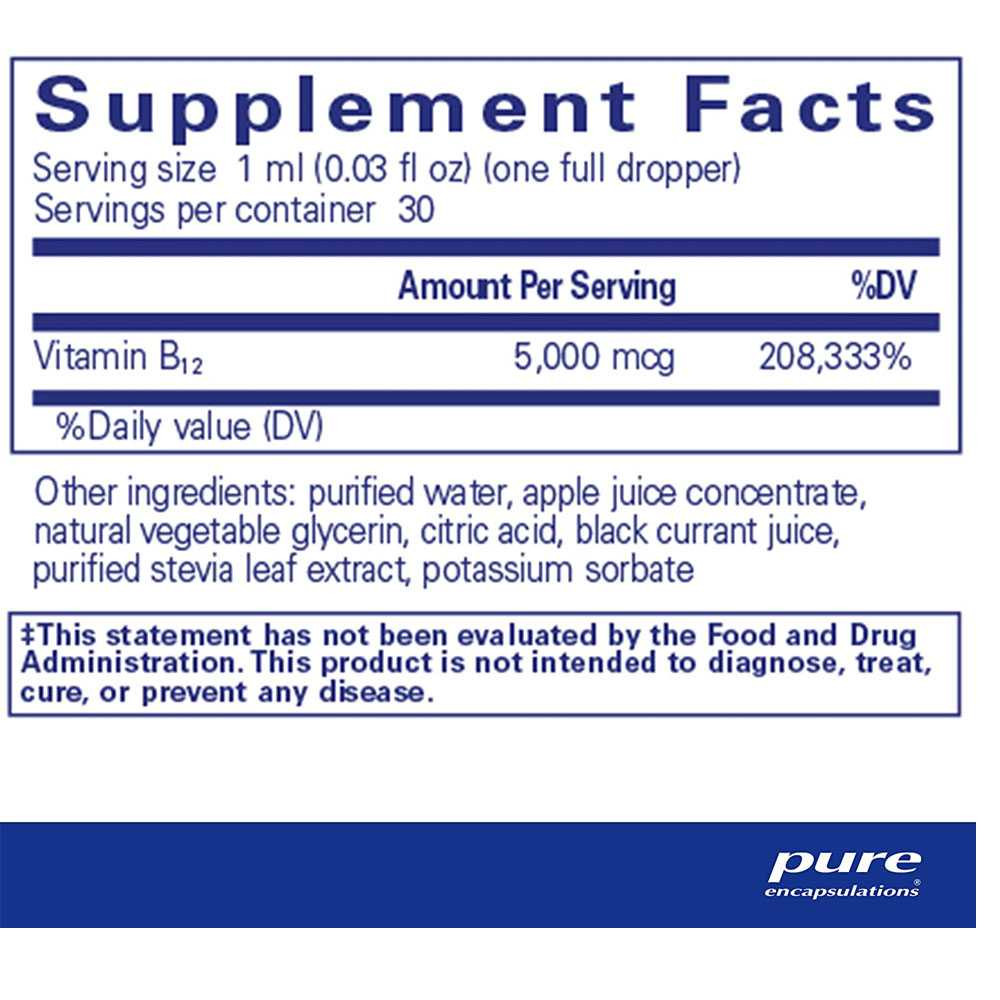 B12 5,000 Liquid supplement facts panel