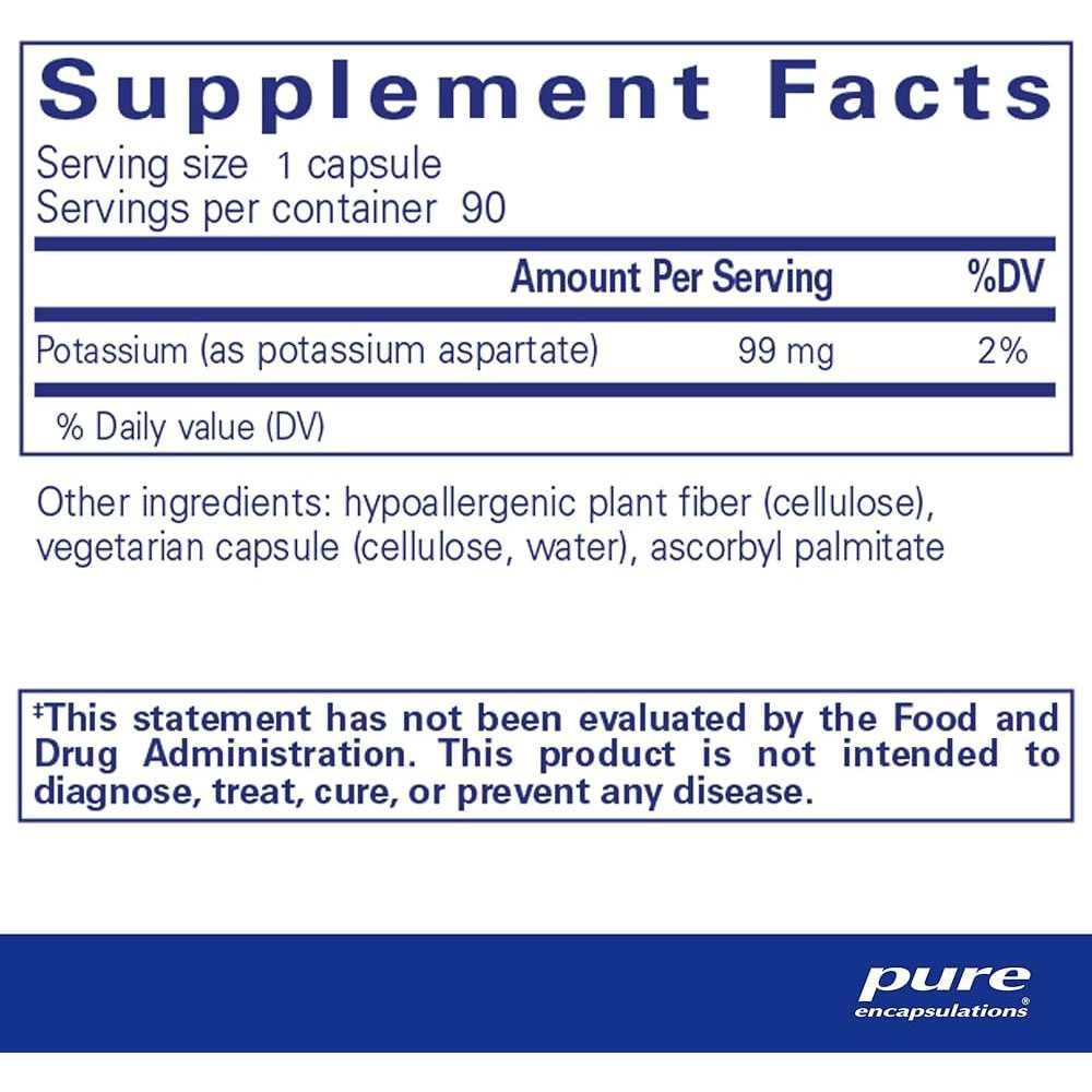 Pure Encapsulations Potassium (Aspartate) - 90 Capsules PURE02163 BeautifiedYou.com