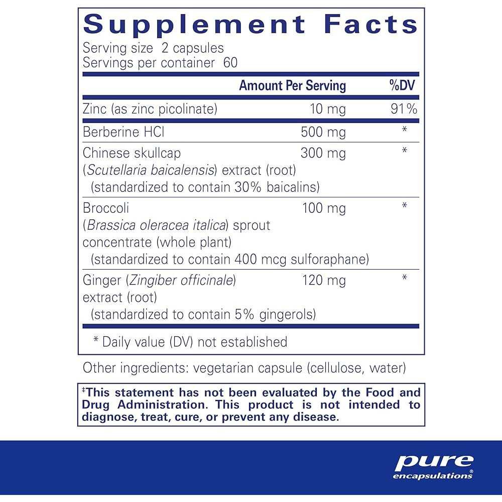 Pure Encapsulations Th1 Support supplement facts panel
