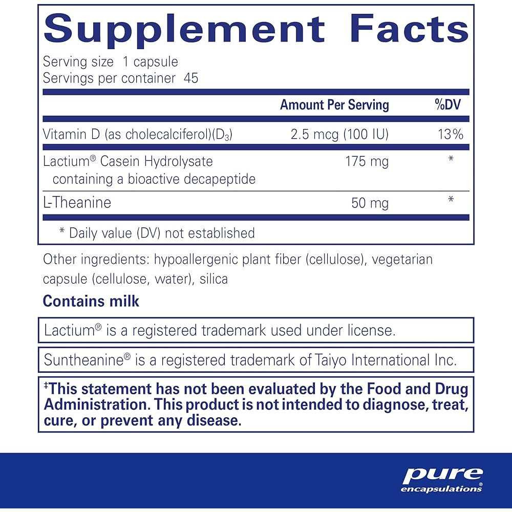 Pure Encapsulations Sereniten Plus supplement facts panel