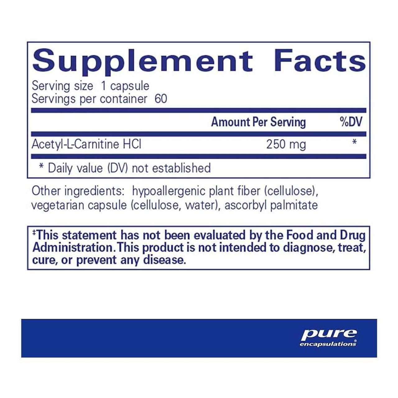 Pure Encapsulations Acetyl-L-Carnitine 500mg - 60 Capsules PURE00077 BeautifiedYou.com