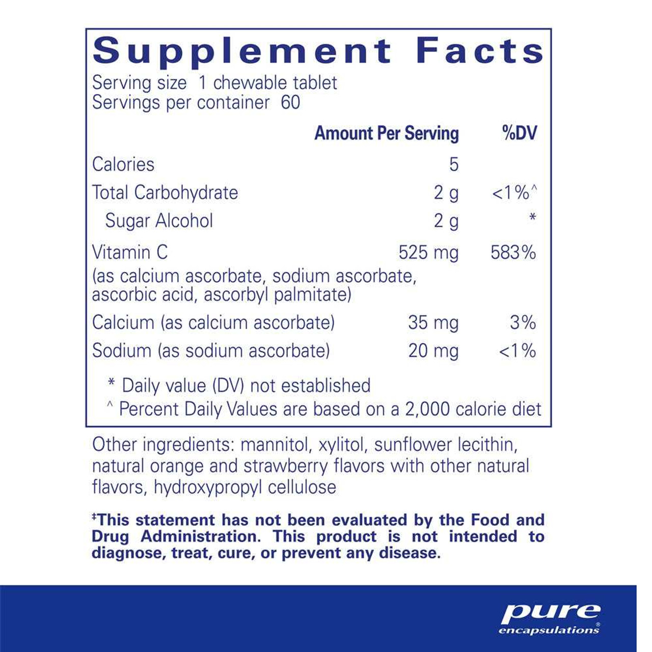 Pure Encapsulations Vitamin C Chewables - 60 Tablets PURE23069 BeautifiedYou.com