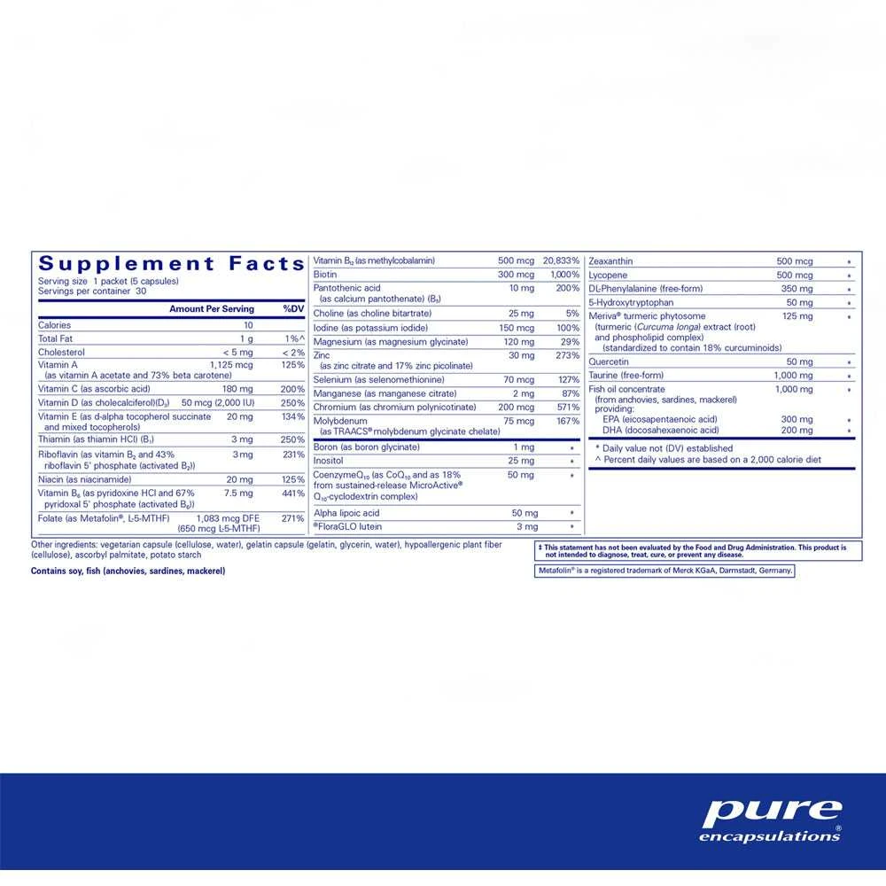 NeuroMood Pure Pack supplement facts panel listing vitamins, minerals and nutrients per packet