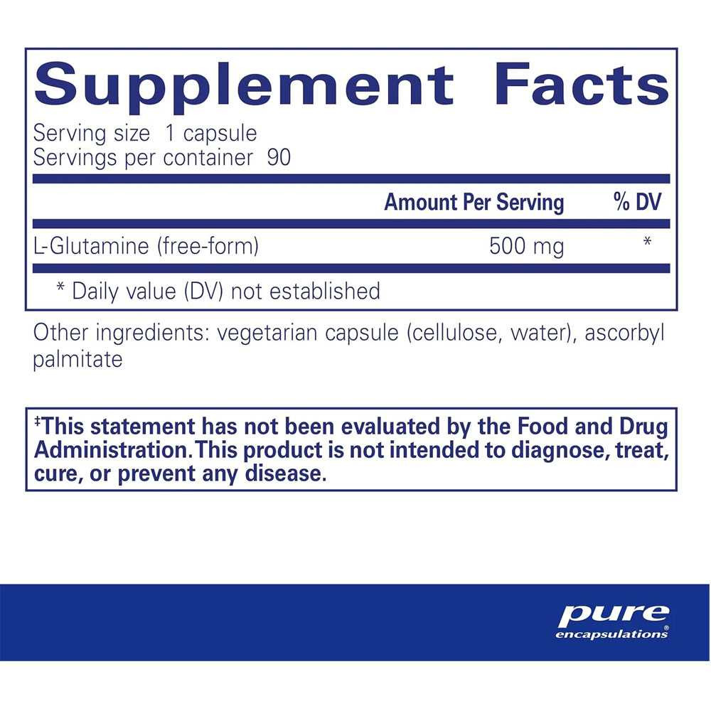 L-Glutamine supplement facts panel, 500 mg