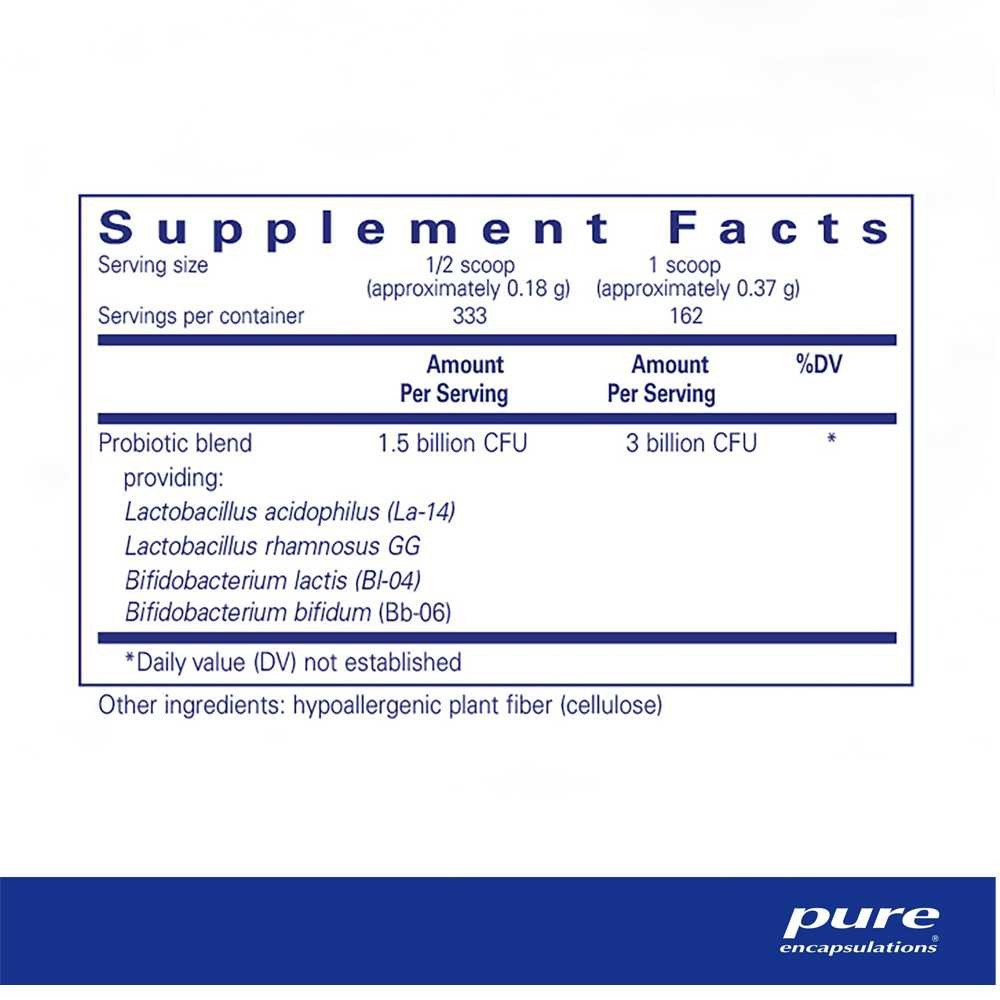 Probiotic 123 supplement facts, 3 billion CFU probiotic blend per scoop with hypoallergenic plant fiber