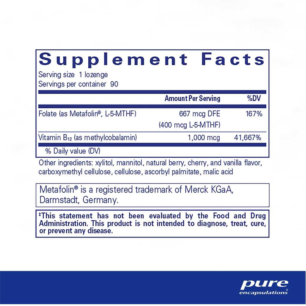 Pure Encapsulations PureMelt B12 Folate Lozenges - 90 Lozenges PURE17860 BeautifiedYou.com