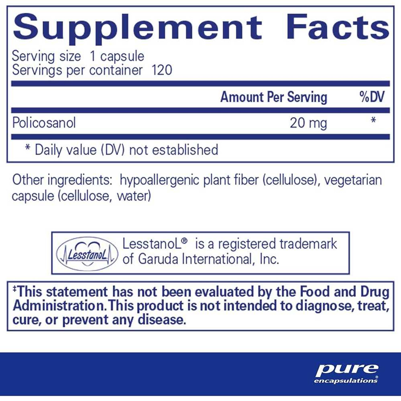 Pure Encapsulations Policosanol 20mg - 120 Capsules PURE05164 BeautifiedYou.com