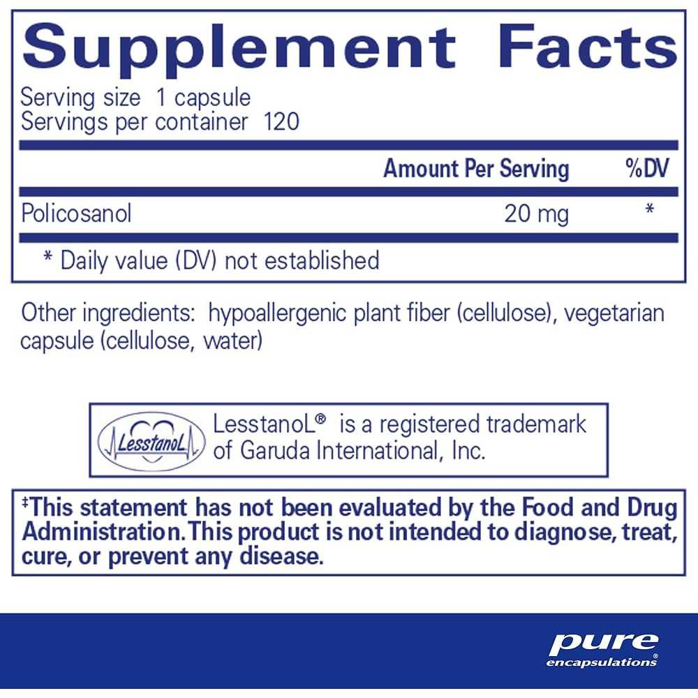 Policosanol supplement facts panel