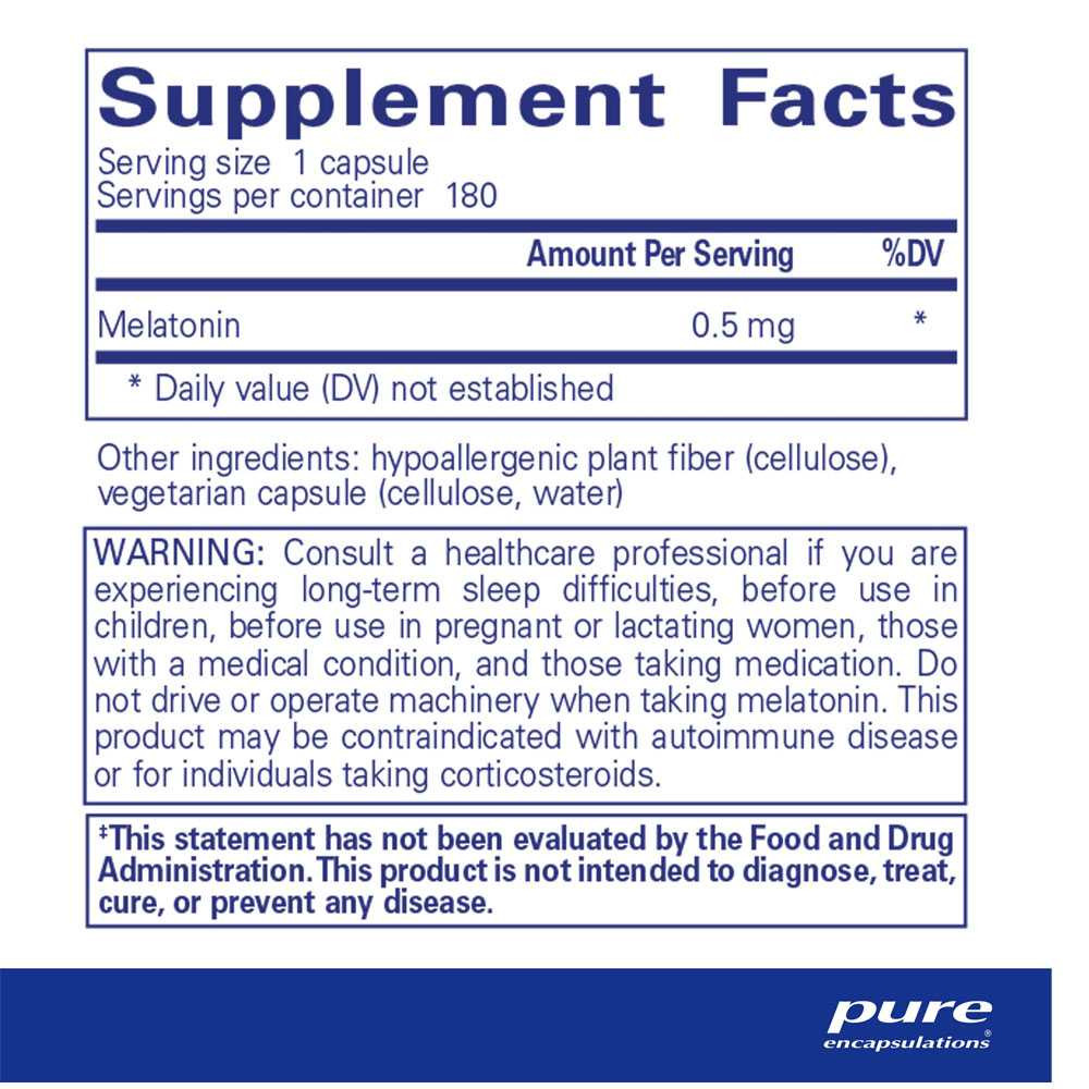 Melatonin 0.5 mg supplement facts panel with warning