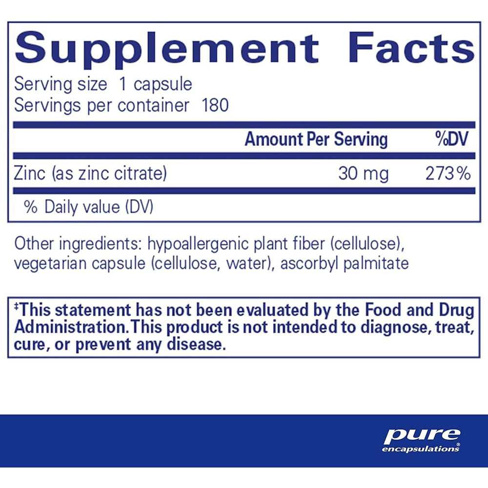 Pure Encapsulations Zinc (Citrate) - 180 Capsules PURE04556 BeautifiedYou.com