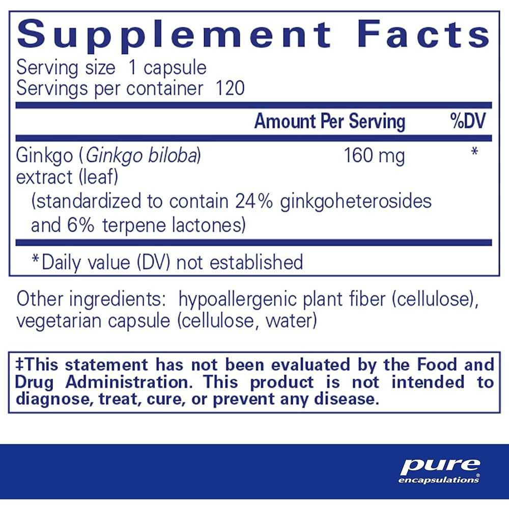 Supplement facts panel for Ginkgo 50