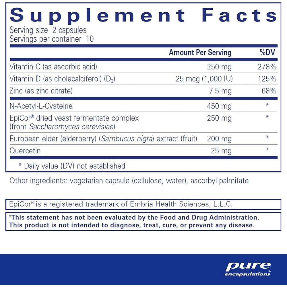 Supplement facts panel for PureDefense with NAC