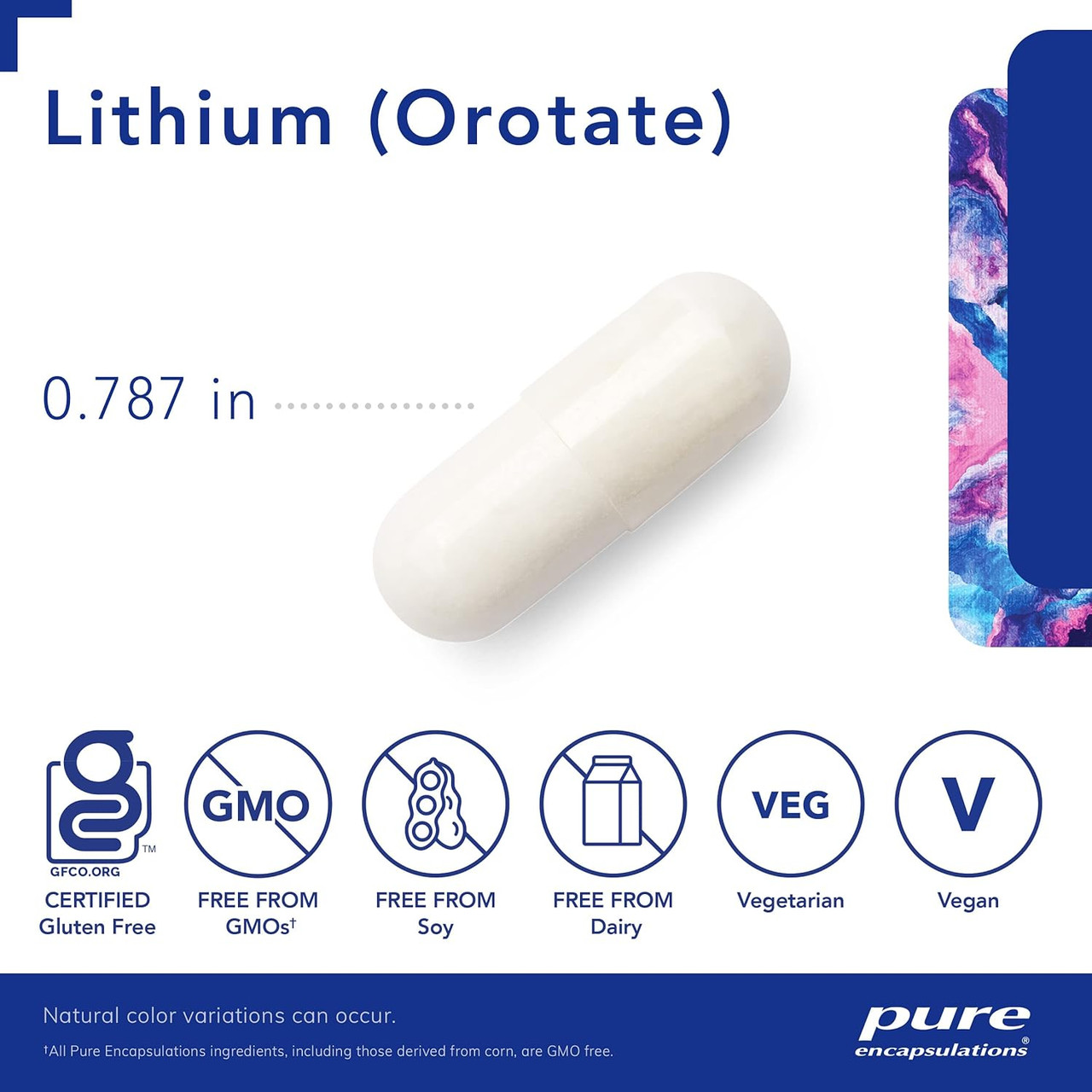 Single Lithium capsule with size and dietary icons