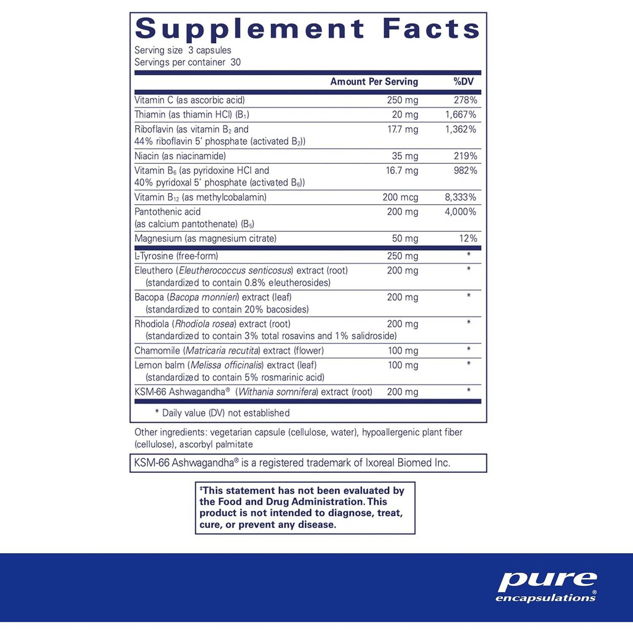 Daily Stress Formula supplement facts, 90 capsule bottle