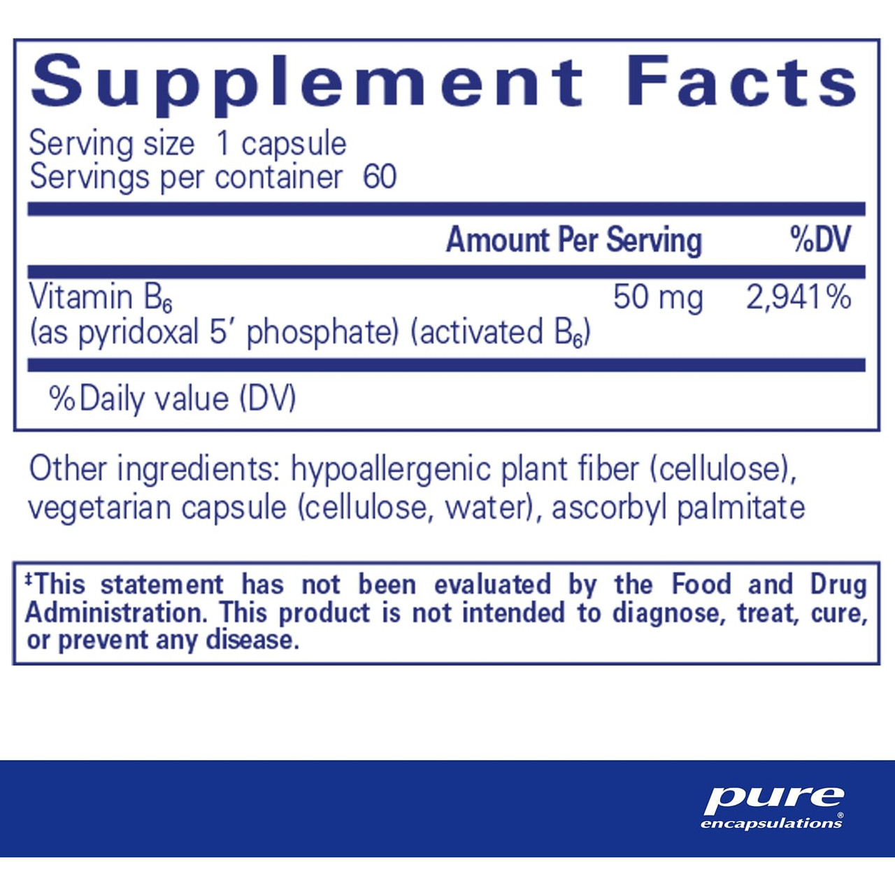 P5P 50 supplement facts, 60 servings per container
