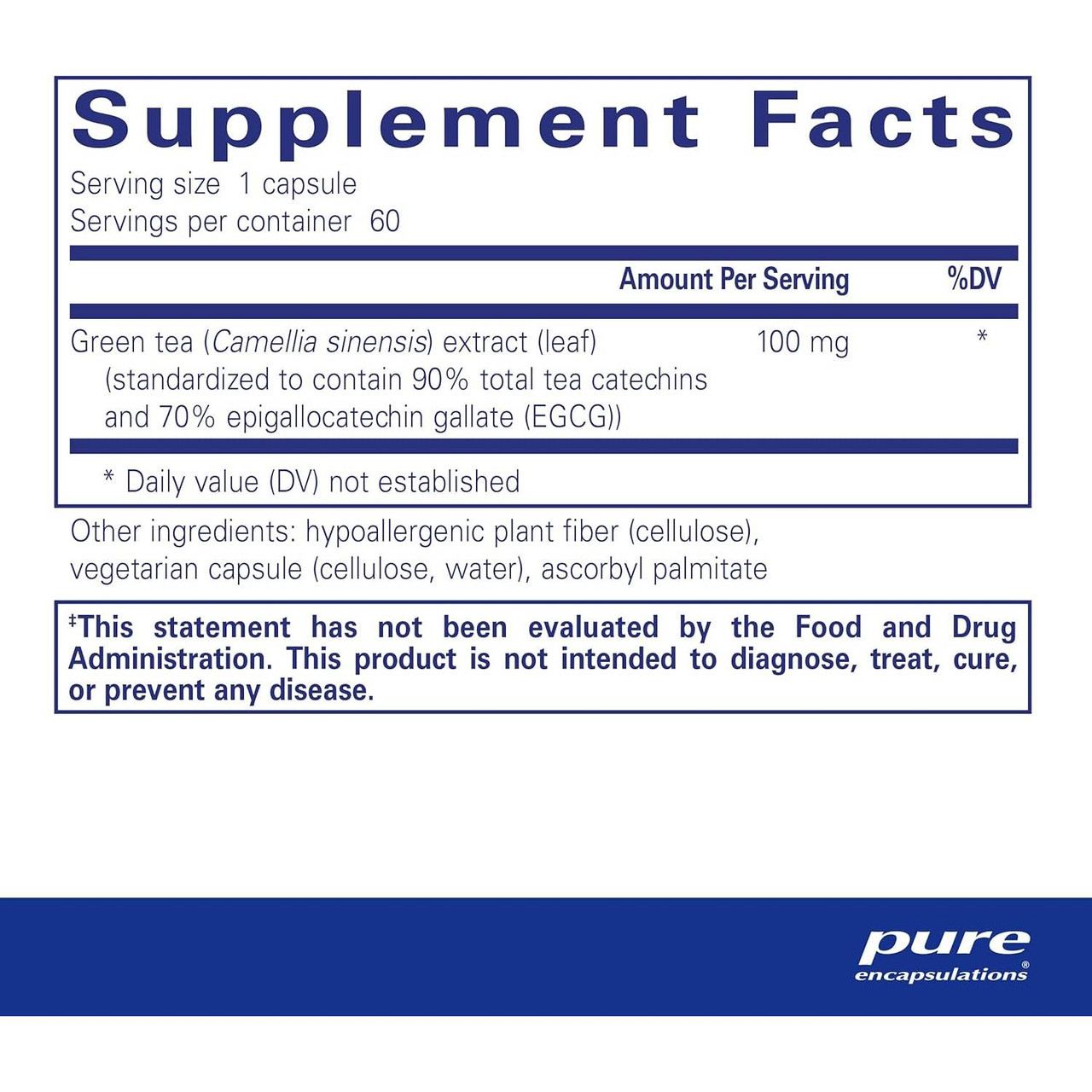 Green Tea Extract supplement facts, 60 servings per container