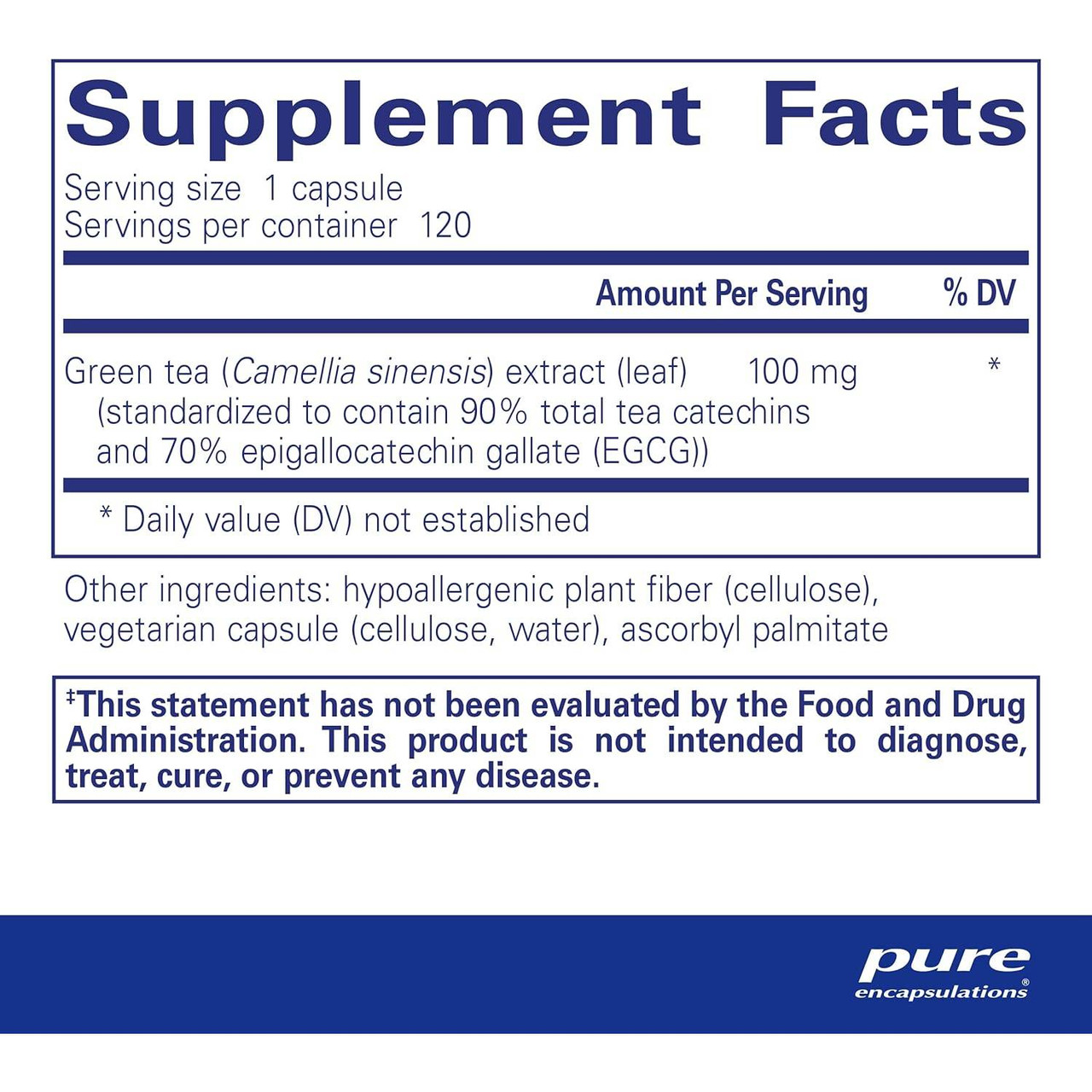 Green Tea Extract supplement facts, 120 servings per container