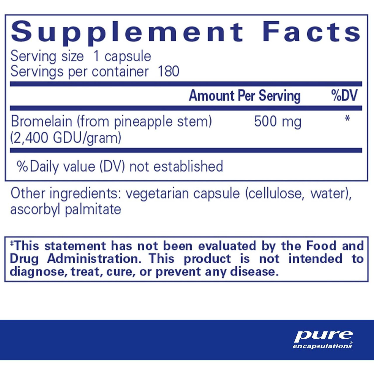 Bromelain 2400 supplement facts, 180 servings