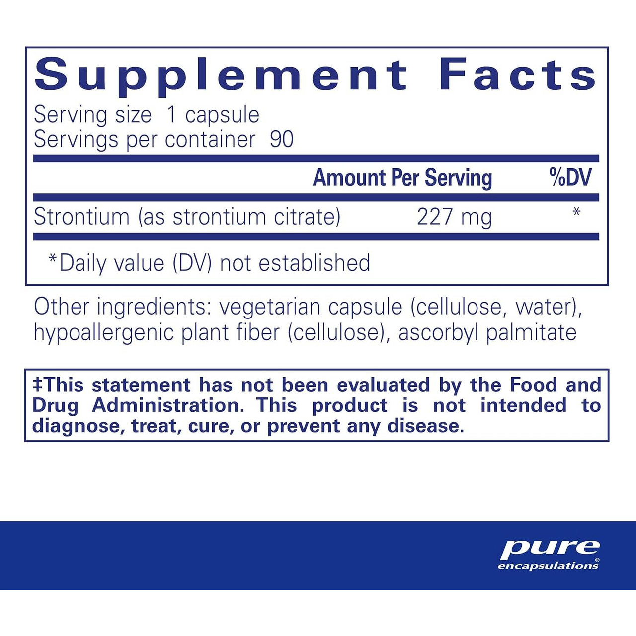 Strontium 90 capsule supplement facts panel
