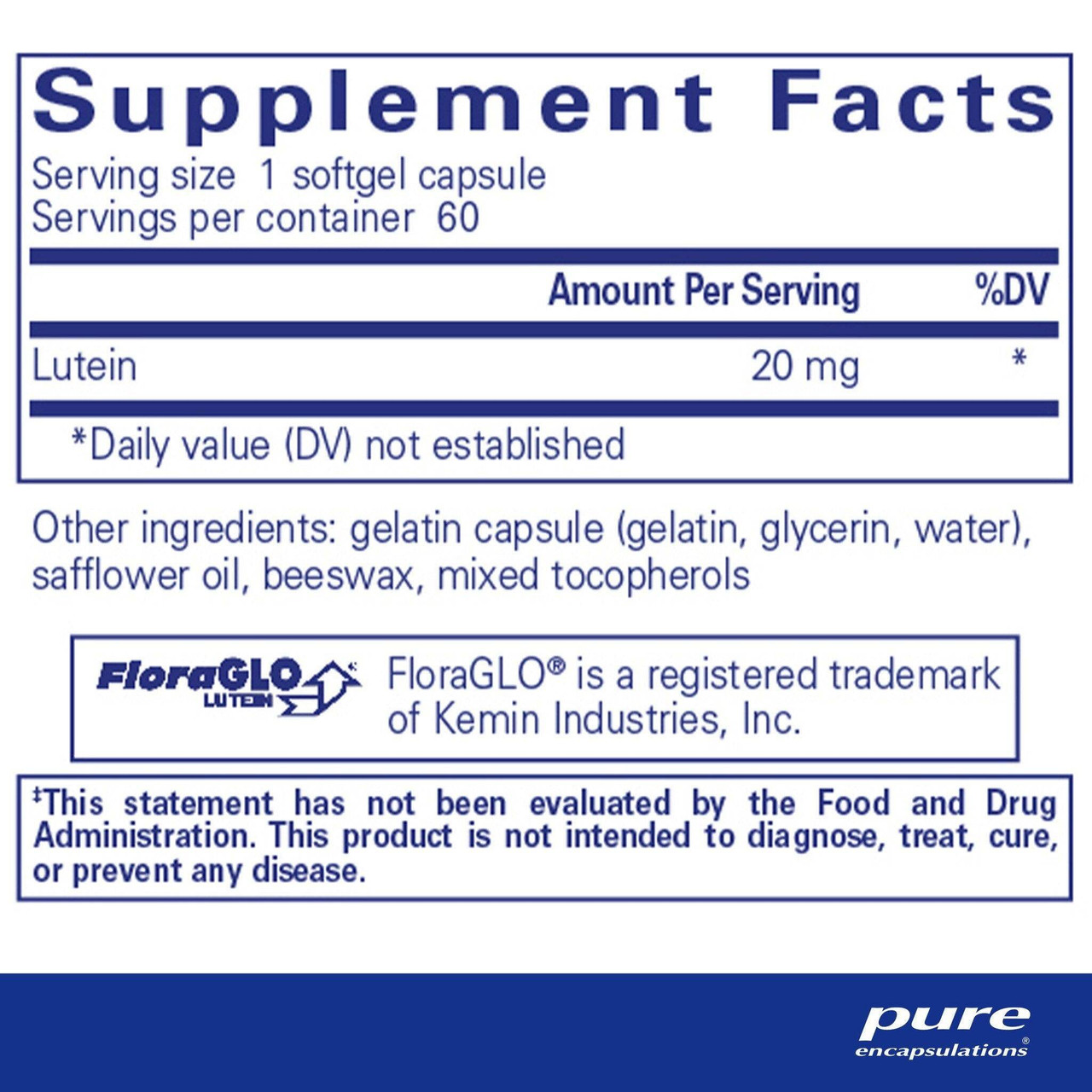 Pure Encapsulations Lutein 20mg
