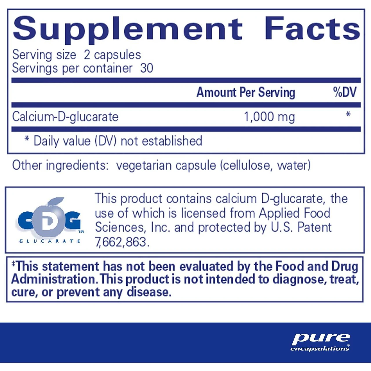 Supplement facts for Calcium-D-Glucarate, 30 servings