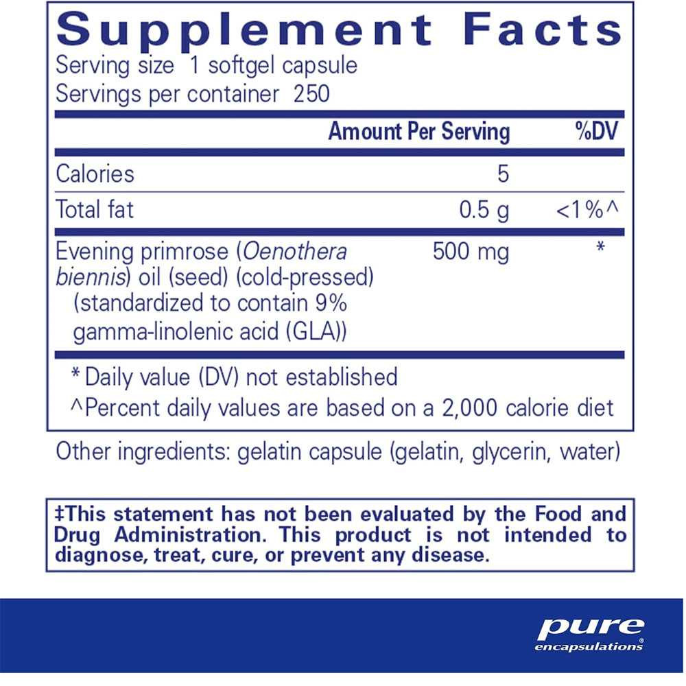E.P.O. 250 softgel supplement facts panel