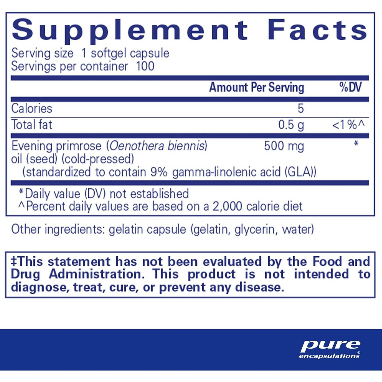 E.P.O. 100 softgel supplement facts panel