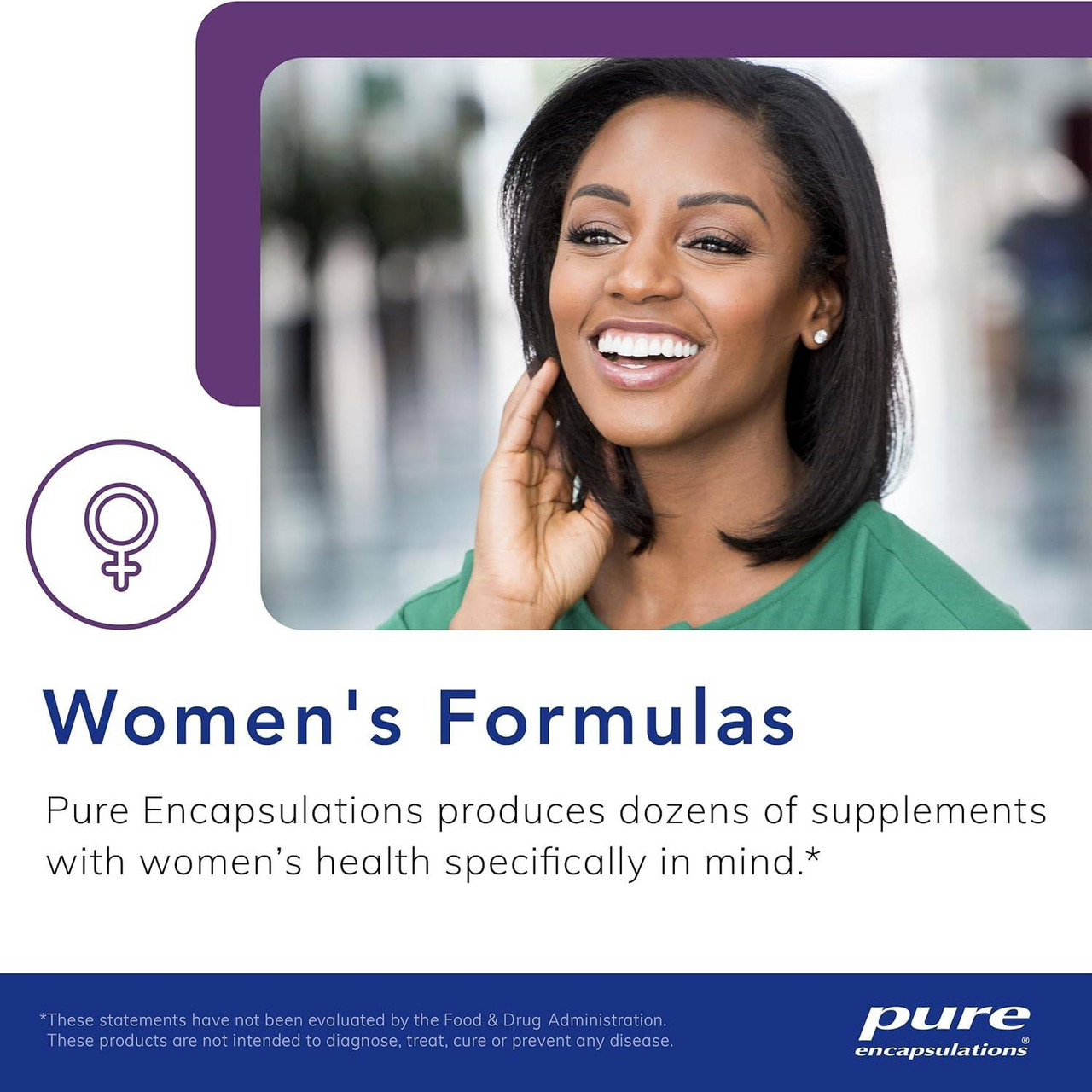 Smiling woman, Pure Encapsulations women's formulas graphic