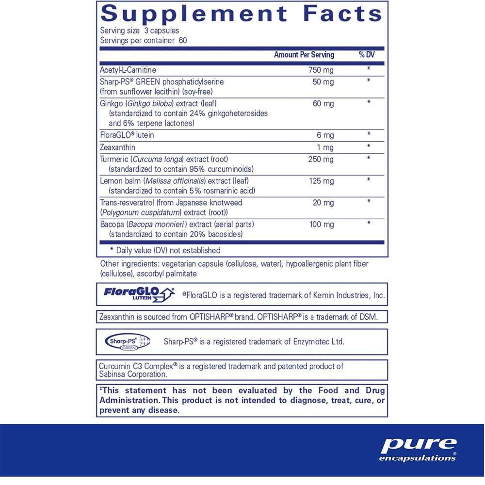 Pure Encapsulations Memory Pro supplement facts panel