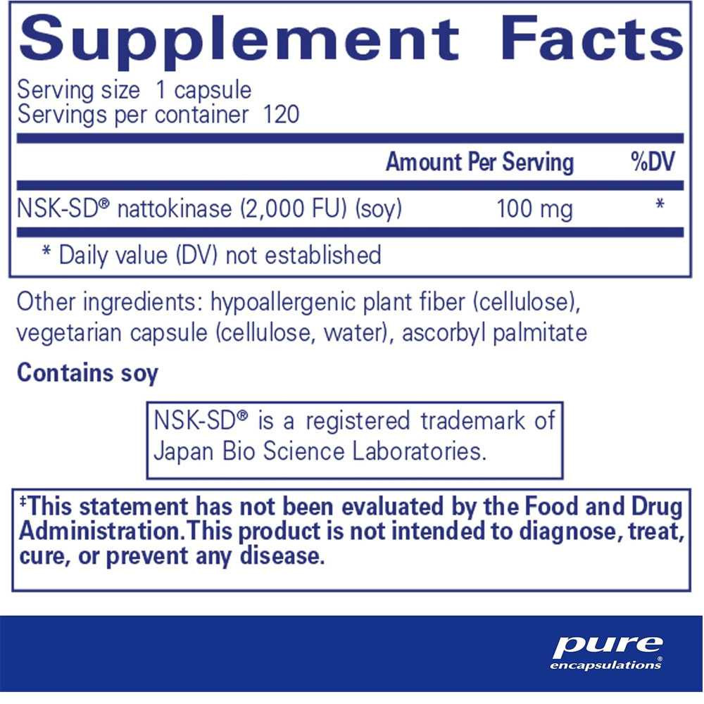 NSK-SD 120 capsule supplement facts, nattokinase 100 mg