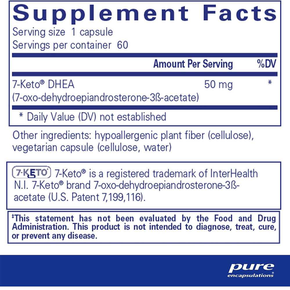 7-Keto DHEA supplement facts, 50 mg per capsule, 60 servings