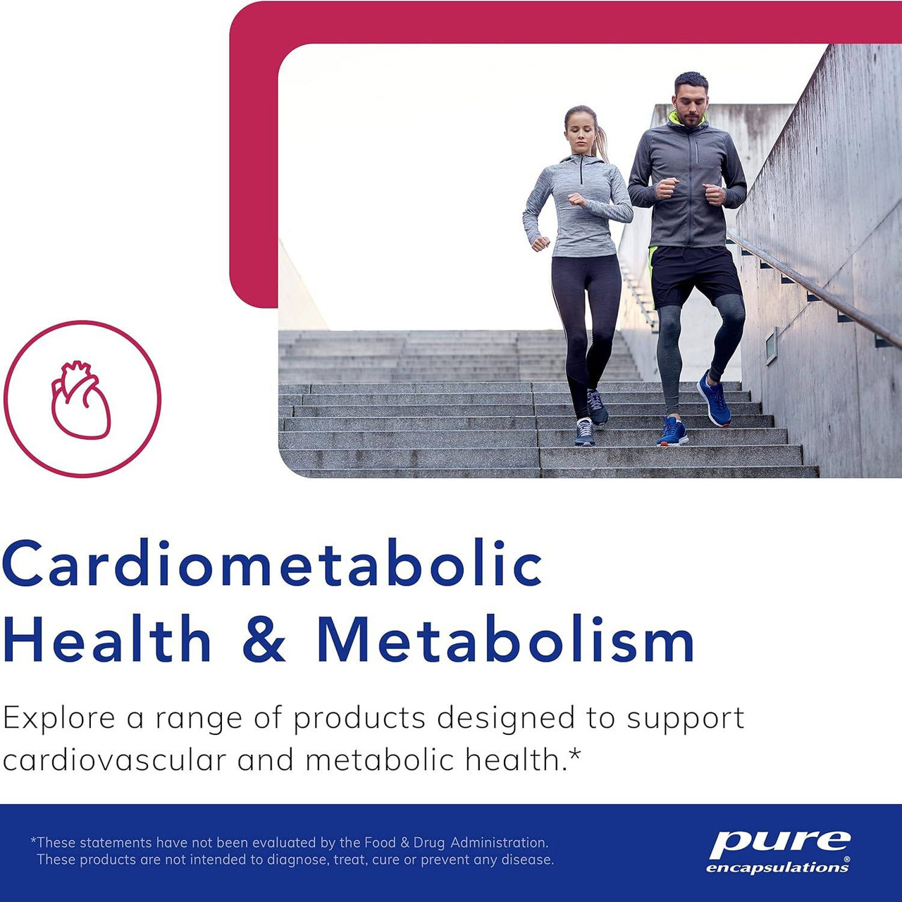 Couple running up stairs, Pure Encapsulations cardiometabolic category graphic