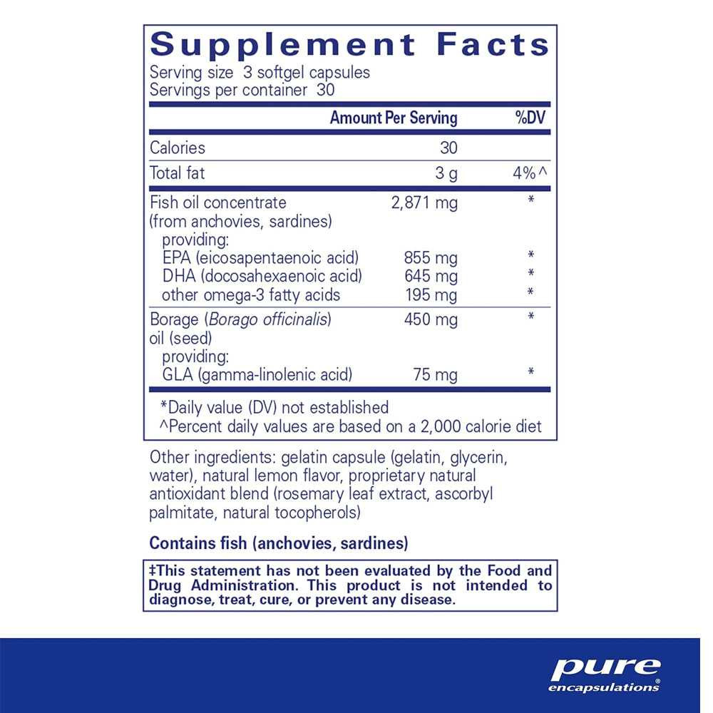 VisionPro EPA/DHA/GLA supplement facts panel, 30 servings