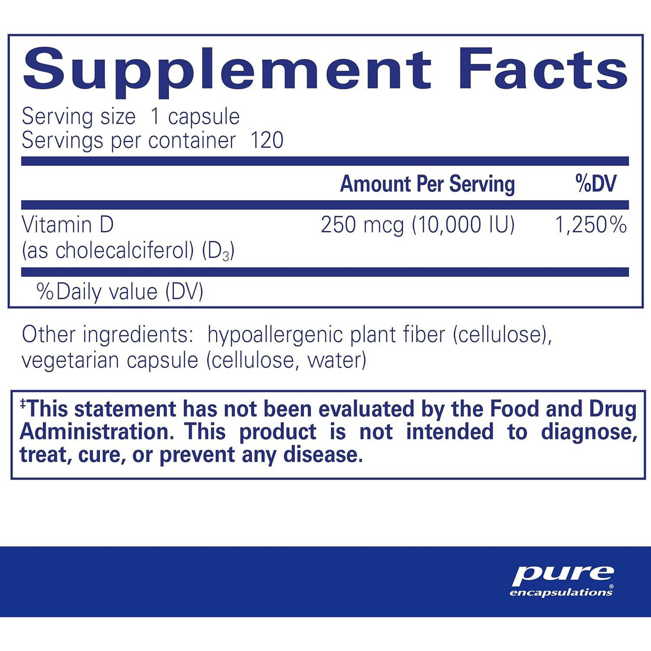 Pure Encapsulations Vitamin D3 250mcg (10,000IU)