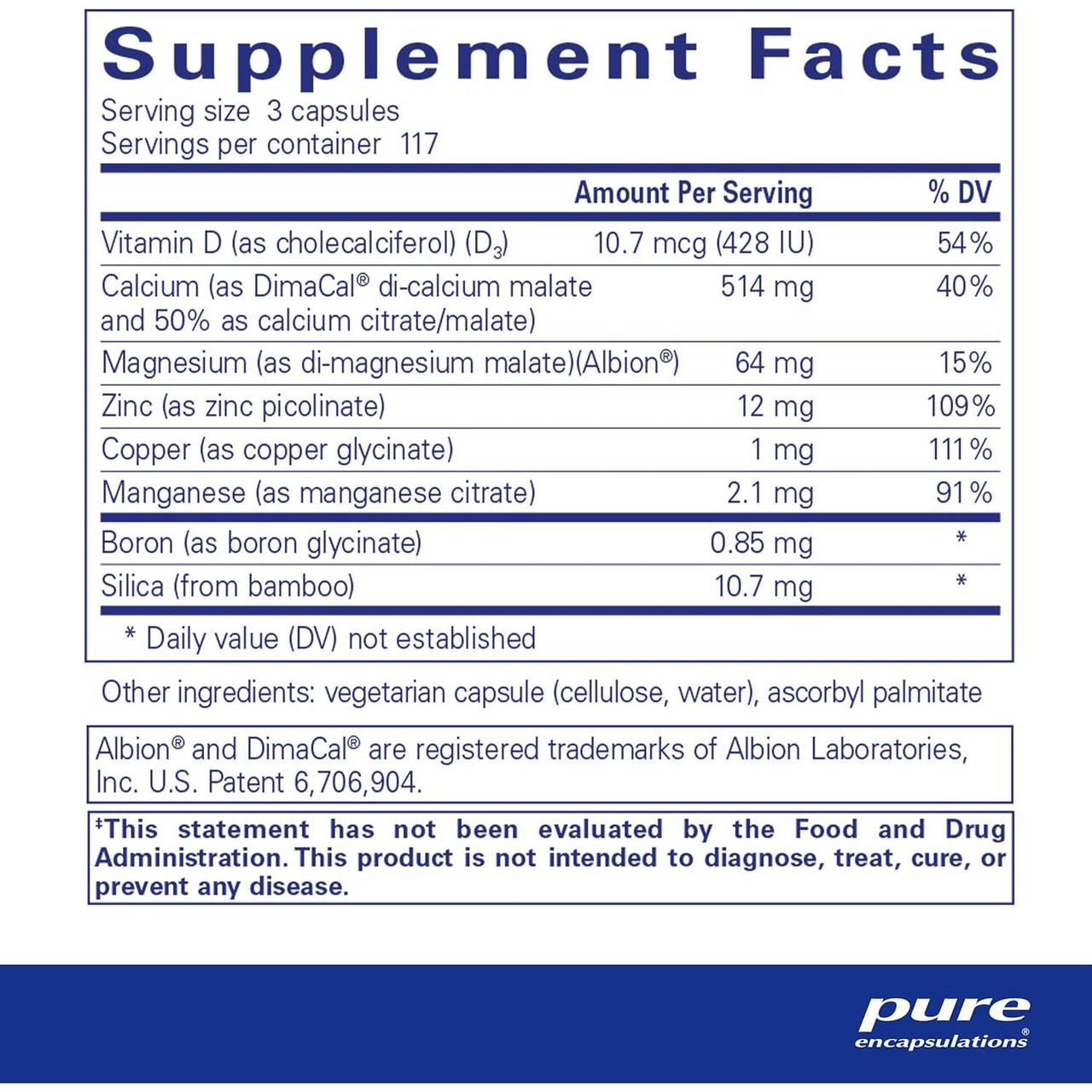 Supplement facts for OsteoBalance, 117 servings