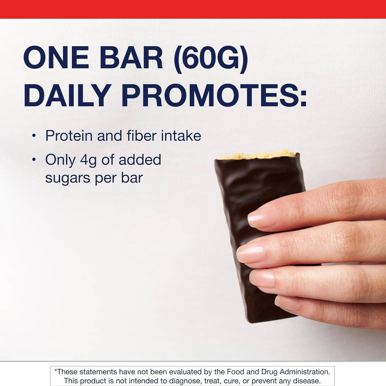 Hand holding an Ultra Protein Bar, one bar daily graphic