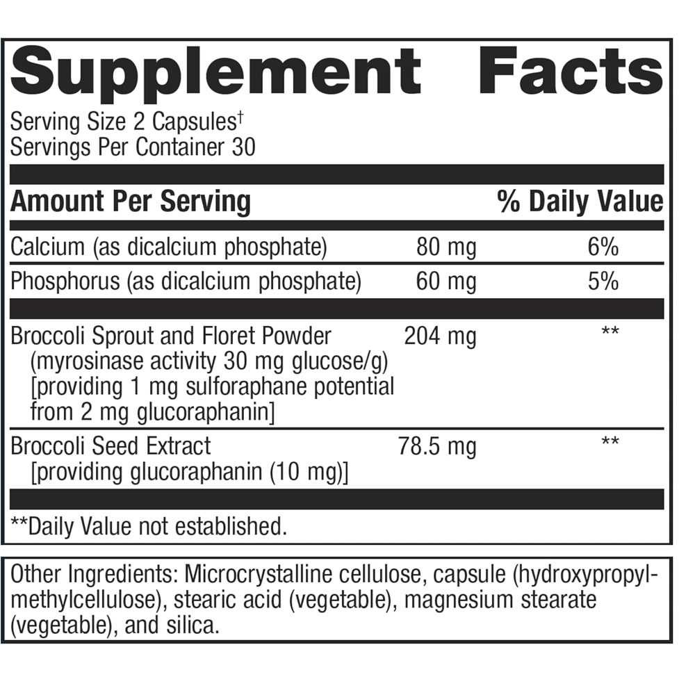 Metagenics SulforaClear supplement facts panel