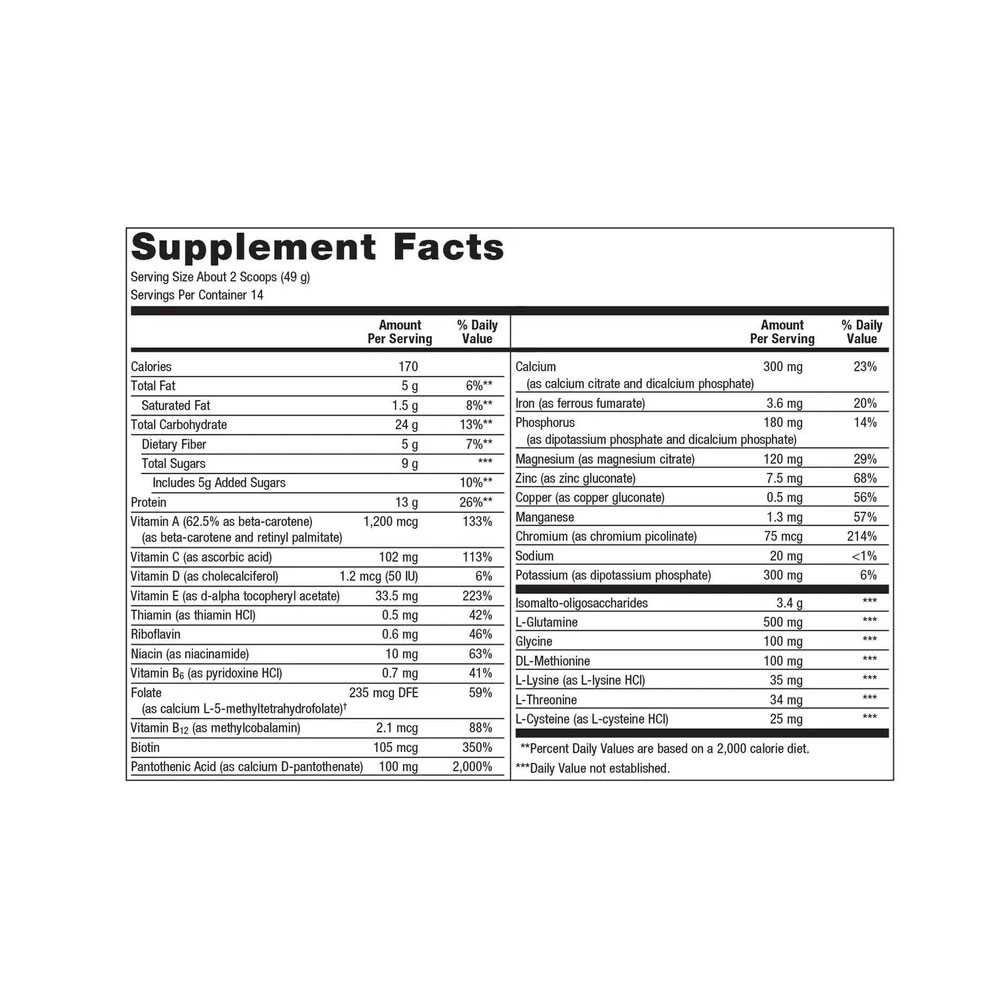 GI Sustain supplement facts panel
