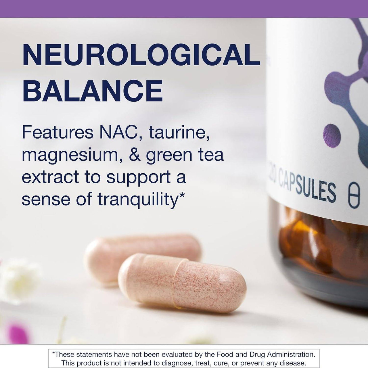 Trancor capsules beside the bottle, NAC, taurine, magnesium and green tea graphic